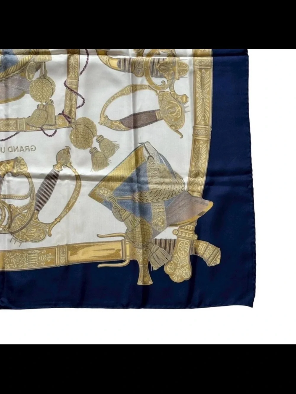 Hermes Navy, Gold & Cream Silk Scarf